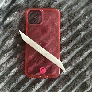 iPhone 13 6.1” Righty Clear Pink Neon Glossy Loopy Case - glow in the dark loop